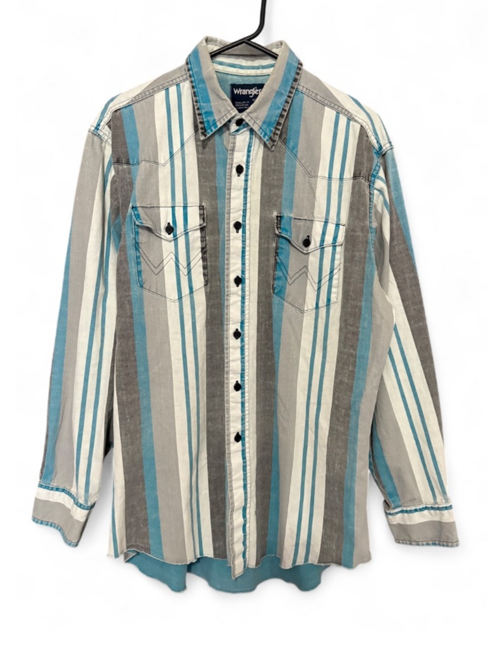 Vintage 90โs Wrangler Brushpopper Western Stripe Button-Down Shirt Size 16.5